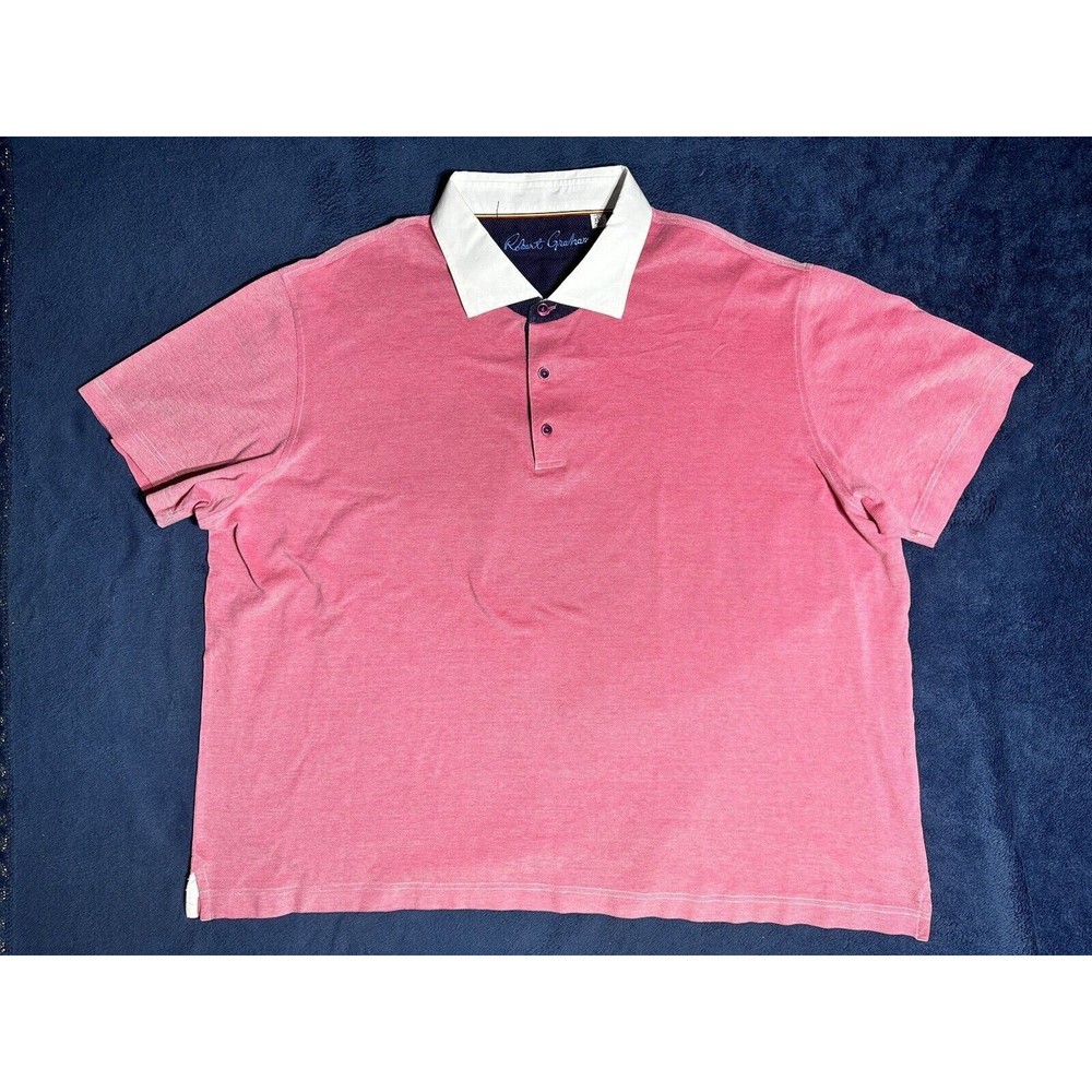 $148 Robert Graham Men's Short Sleeve Ribbed Trim Knit Polo Shirt Size 3XL